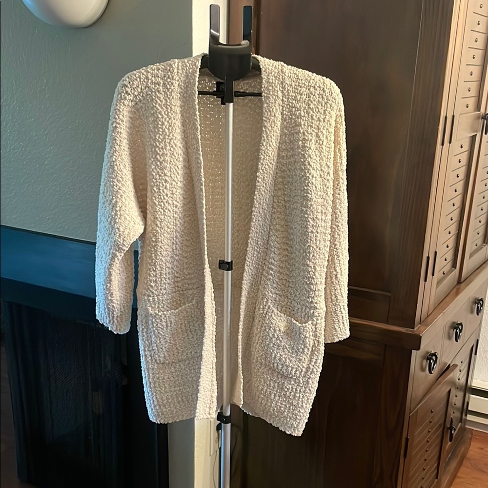 Bobeau Cream Cardigan Sweater with Shawl Collar